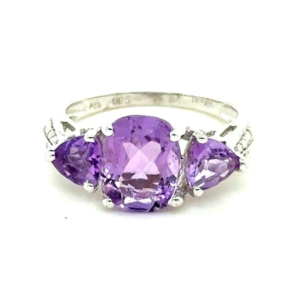 925 Silver 3-Amethysts Ring - image 1